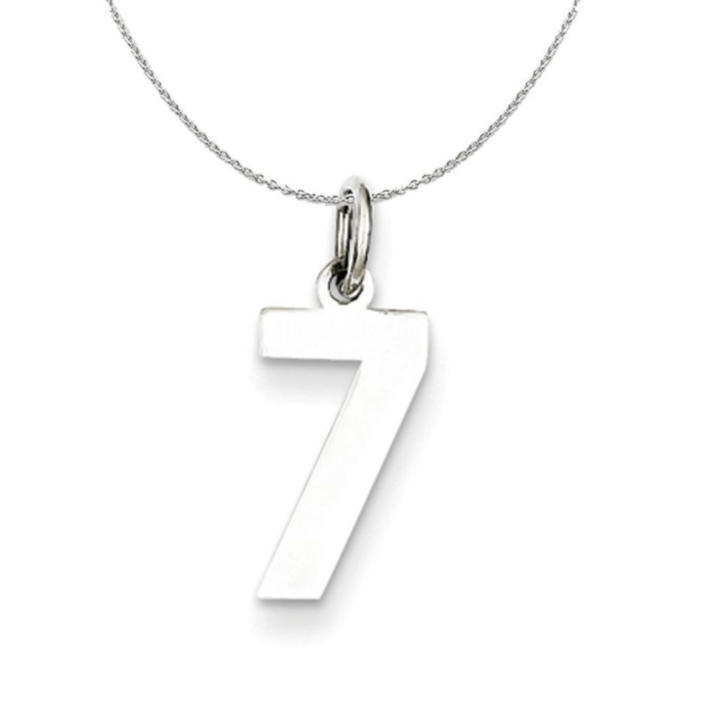 Silver, Athletic Collection, Small Polished Number 7 Necklace - 18 In